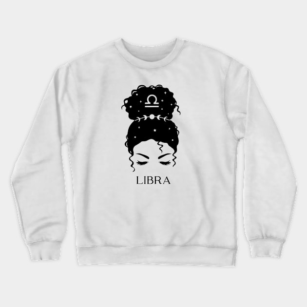 Messy Bun Celestial Queen: Libra Zodiac Sign Crewneck Sweatshirt by The Cosmic Pharmacist